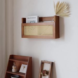 Estante de pared de ratán estilo boho, estantería colgante de madera maciza <span class=keywords><strong>para</strong></span> exhibir y almacenar revistas y libros, ideal <span class=keywords><strong>para</strong></span> la decoración de la sala de estar o el cuarto de niños. - Product Image 4