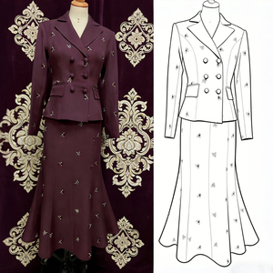 Set Giacca Corta da <span class=keywords><strong>Donna</strong></span> con Bottoni Ricamati e Coulisse in Vita, Stile Lusso Francese a Righe, Personalizzabile, Taglie S-2XL, Vendita all'Ingrosso - Product Image 1