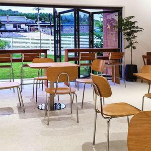Retro Style <b>Table</b> and Chairs Set for Youth Hostel Round <b>Square</b> Hotel Furniture Dining Hall Commercial Minimalist Design Adds a S - Product Image 3
