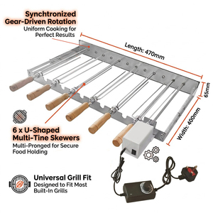 Lot de 6 brochettes à engrenages pour barbecue, en acier inoxydable, 470 mm, pour jardin, style traditionnel Foukou, vente en gros - Product Image 4