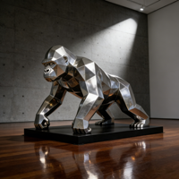 Sculpture de gorille géométrique en acier inoxydable 316L personnalisée, décoration artistique en métal pour l'extérieur
