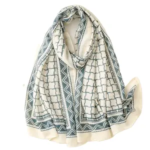 Sciarpa per la testa stampata a quadri da donna di alta qualità del produttore sciarpa oversize in cotone e lino con motivo a quadri di moda