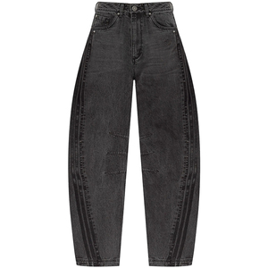 Super Baggy Tapered Fit <span class=keywords><strong>Jeans</strong></span> pour femmes plissés Respirant Mid Rise Vintage Wash Black Casual Styling Waist Ladies Denim Trousers - Product Image 1