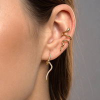BinShuo Classique Boucles d'oreilles créoles en acier inoxydable plaqué or 18 carats, motif serpent ondulé, élégantes, ornées de strass
