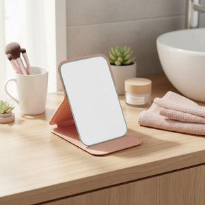 Small Square Vanity <b>Mirror</b> with Pink Cover Stand - Product Image 3