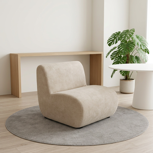 Fauteuil de détente incurvé en tissu minimaliste italien avec pieds en bois pour petits salons et chambres à coucher, design moderne pour la maison et l'hôtel - Product Image 1
