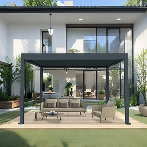 Pérgola motorizada en aluminio, cenador LED bioclimático con luces, techo con persianas, puertas corredizas de cristal, patio, cenador, pérgola, pabellón - Product Image 1