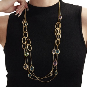 Collar de cadena de eslabones circulares de varias capas con piedra de cristal en forma de gota de agua, chapado en oro de 18 quilates, de acero inoxidable, para mujer - Product Image 4