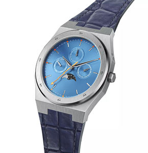 Montre chronographe automatique avec phase lunaire, chronomètre, design simple et décontracté, bracelet en cuir et acier inoxydable - Product Image 6