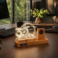 Horloge numérique en bois avec veilleuse à charge rapide sans fil, gradation tactile, calendrier perpétuel, gadget technologique avancé pour espace de travail