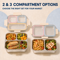 Boîte à lunch pour enfants, école, bureau, maison, avec compartiments, en acier inoxydable 304, amovible, couleur personnalisée, 850 ml, 2 compartiments, sans BPA, fermoirs durables