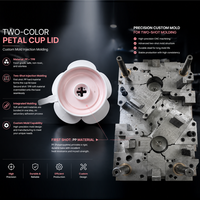 Un magnifique couvercle de tasse en paille en forme de pétale, fabriqué par moulage par injection de précision, offre une solution de moulage par injection double en PP + TPR sur mesure.