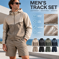 Ensemble de survêtement sportif pour homme avec veste de course imperméable en nylon solide de poids moyen et short de survêtement, personnalisable avec logo, idéal pour l'hiver