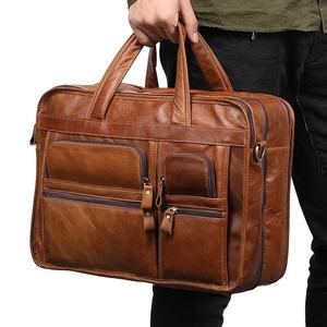 Sac à main pour homme en cuir de vache véritable Andong, style rétro décontracté, sac à main pour ordinateur portable de 15,6 pouces, sac fourre-tout pour affaires, sac à bandoulière tendance pour homme - Product Image 1