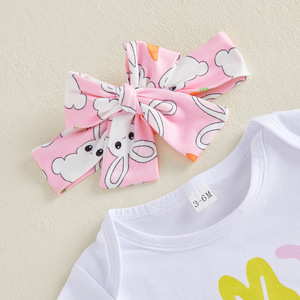 2026 Adorable Ensemble de Vêtements de Pâques 3 Pièces pour Bébé Fille Tout-petit, Motif Lapin 'Mon 1er Bébé', comprenant Barboteuse, Queue de Lapin et Bandeau à Nœud - Product Image 4