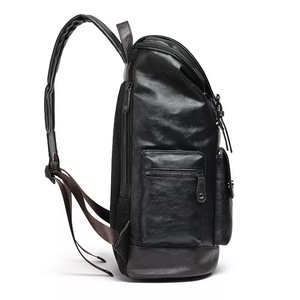 Men's PU Leather <b>Backpack</b> <b>Large</b> Capacity 15.6 Inch Laptop Bag For Travel And School Black Solid Color - Product Image 4