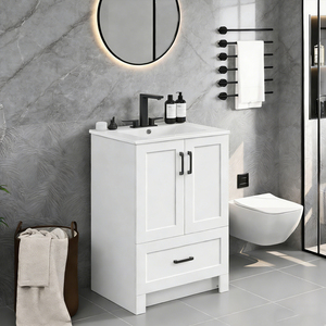 Mobile bagno moderno classico da 24 pollici con lavabo in ceramica, a pavimento, con vano contenitore - Product Image 1
