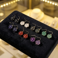 Boucles d'oreilles pendantes en forme de fleur en quartz, pierre précieuse naturelle sculptée, avec crochet doré et zircon, bijoux floraux pour femmes