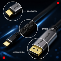 Câble USB C vers DP 4K60Hz, adaptateur vidéo Type-C vers DP, câble tressé avec coque en aluminium pour ordinateur portable MacBook et moniteur