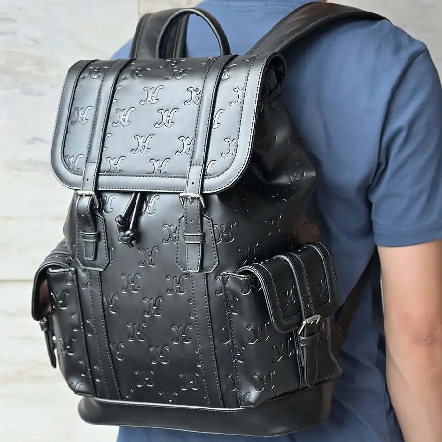 Hochwertiger PU-Leder rucksack Hot Press Logo Reisetasche Modedesign Mittelgroßer Laptop-Rucksack
