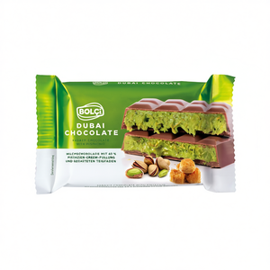 Chocolate con Leche y Pistacho de Dubái con Relleno de Crema de Pistacho, Tiras de Pastel Tostado Verde G.65 X 10, Premium Sólido - Product Image 2