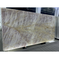 Pierre de quartzite rose Cristallo naturelle rétroéclairée translucide Panneau de feuille de pierre rétroéclairé par LED pour comptoir et mur de cheminée