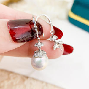 Accessoires en argent S925 pour la création de bijoux, perles rondes de 10 à 15 mm, 21416, boucles d'oreilles pendantes avec support vide, boucles d'oreilles dissimulées, accessoire de mode - Product Image 2