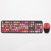 Keyboard dan Mouse nirkabel 2025 warna-warni, tetikus Kombo USB ukuran penuh Retro senyap untuk komputer Laptop dan Desktop