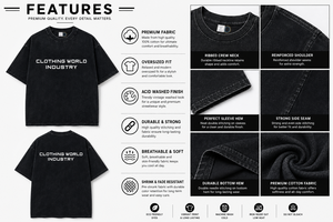 Camiseta Negra Oversize con Lavado Ácido, Estampado de Logotipo Personalizado, Unisex, Premium, 100% Algodón, Ecológica, de Secado Rápido, Estilo Urbano - Product Image 5