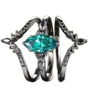 Yunnique Juego de anillos Green Star de aleación de zinc con engaste de garras, joyería para fiestas, accesorios para mujer - Product Image 5