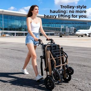 Fauteuil roulant pliable léger en alliage d'aluminium pour personnes âgées, chariot de voyage portable pour utilisation en avion avec design antidérapant - Product Image 2