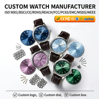 Montre classique en cuir personnalisée OEM pour homme, analogique à quartz, cadran vert, acier inoxydable, usine de montres certifiée BSCI CE pour homme