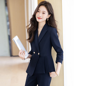 Women's Suit Set Satin Blazer Full Sleeve Autumn Office Lady Anti-Wrinkle Notched Collar Professional Workwear - Product Image 4