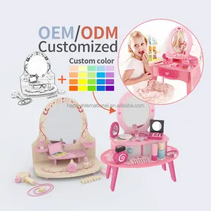 Wooden makeup toys for girls Children's Pretend Play Kids Dressing Table with Mirror Cosmetic Toys Beauty Set Toy for Kids