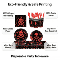Ensemble de vaisselle en papier Lanweier pour Halloween, style crâne rouge, écologique, assiettes de 9 pouces, qualité alimentaire, imperméables, pour fêtes et vacances
