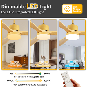 Ventilateur de plafond moderne à LED avec moteur DC de 52 pouces, 6 vitesses, commande intelligente, 3 pales, lumière intégrée, télécommande, chambre à coucher, CRI élevé 95 - Product Image 2