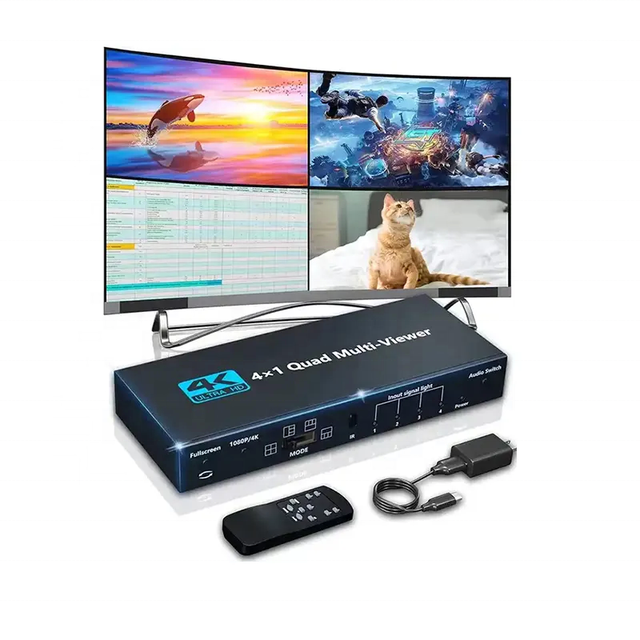 FJ-401HF Fjgear Remote Control Four-Screen Simultaneous Display Hdmi 4X1 Quad Multi-Viewer 4K Hdmi 4K Splitter