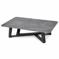 Table basse rectangulaire moderne et contemporaine, finition marbre gris ciment, structure en fer, meubles de salon