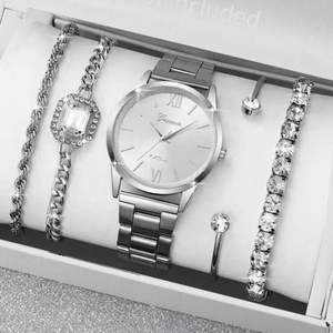 ชุดนาฬิกาควอตซ์สแตนเลสสตีลสไตล์ใหม่ ขนาด 37 มม. หน้าปัดแบบเข็มอนาล็อก พร้อมเครื่องประดับแฟชั่นเรียบง่าย สร้อยคอ กำไล แหวน ต่างหู - Product Image 2