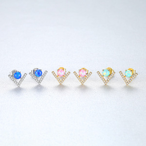 Exquisite S925 Sterling Silver Cubic Zircon Triangle V <b>Opal</b> Stud <b>Earrings</b> For Women Fashion Jewelry Gift - Product Image 4