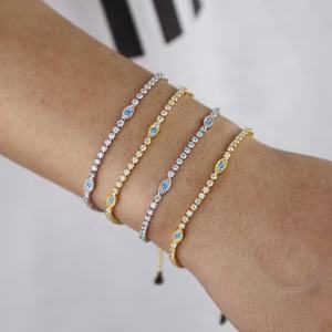 Kalung Gelang rantai tenis mata bentuk Iblis Turki kecil 2MM tipis Cz Set perhiasan jimat cantik lucu - Product Image 6