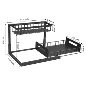 Scaffale Personalizzato in Metallo per <span class=keywords><strong>Cucina</strong></span> e Bagno, Organizzatore Estraibile a 2 Livelli Sotto Lavello, Ripiani Scorrevoli per Armadietto Sottolavello - Product Image 2