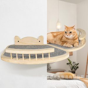 Estructura de madera para trepar para gatos, montada en la pared, 4 niveles, color natural, fácil de montar, para gatos de interior. - Product Image 4