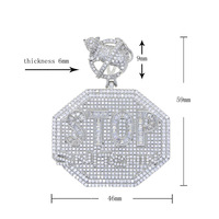 Pendentif STOP en forme de lettre hexagonale avec zircons cubiques pour chaîne cubaine, bijoux hip-hop glacés, vente en gros