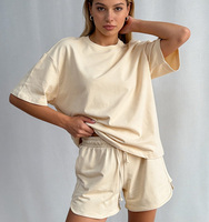 Ensemble deux pièces personnalisé avec logo pour femme, coupe ample, 100 % coton, t-shirt à manches courtes et short, survêtement personnalisé