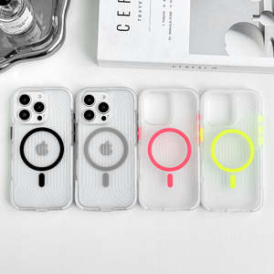 Étui de téléphone portable en TPU/PC/TPE transparent magnétique à rayures ondulées, antichoc, trois en un, pour - Product Image 1