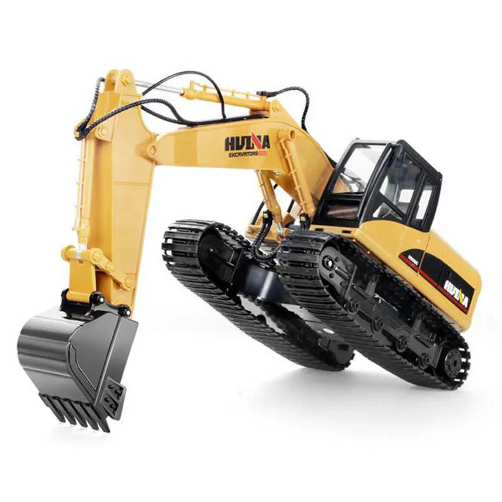HuiNa Toys 15 Channel 2.4G 1/14 RC Excavator Charging RC Car With Battery RC Alloy Excavator RTR For kids Construction Vehicles