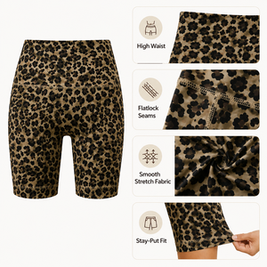 Shorts leggings léopard en nylon décontractés pour femme, taille haute, respirants, pour le sport et le quotidien estival - Product Image 3