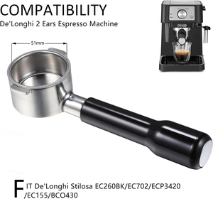 Portafiltro de 51mm para <span class=keywords><strong>Delonghi</strong></span>, portafiltro sin fondo, 2 orejas, piezas de repuesto de acero inoxidable - Product Image 4