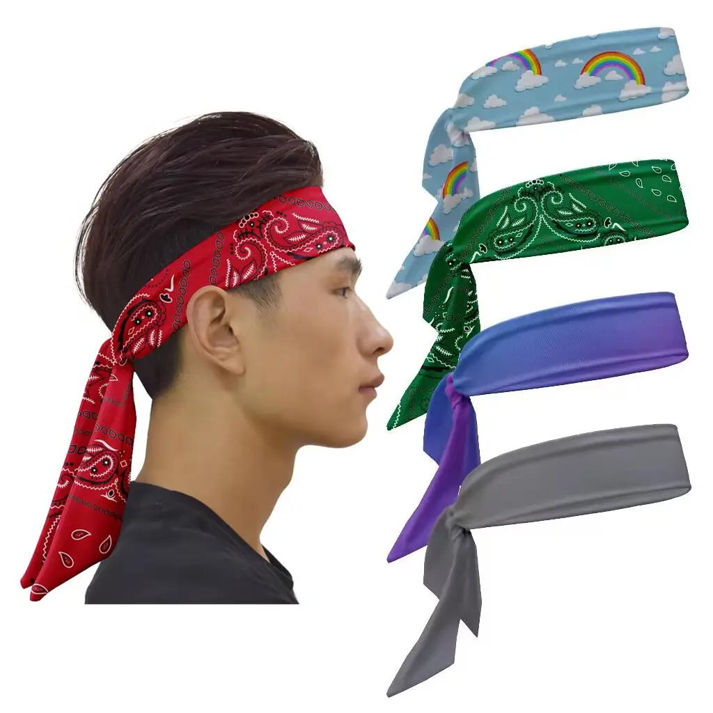 Saf özel logo kırmızı paisley hairband ile polyester toptan kadınlar için atletik geniş elastik sıkı spor headbands kravat